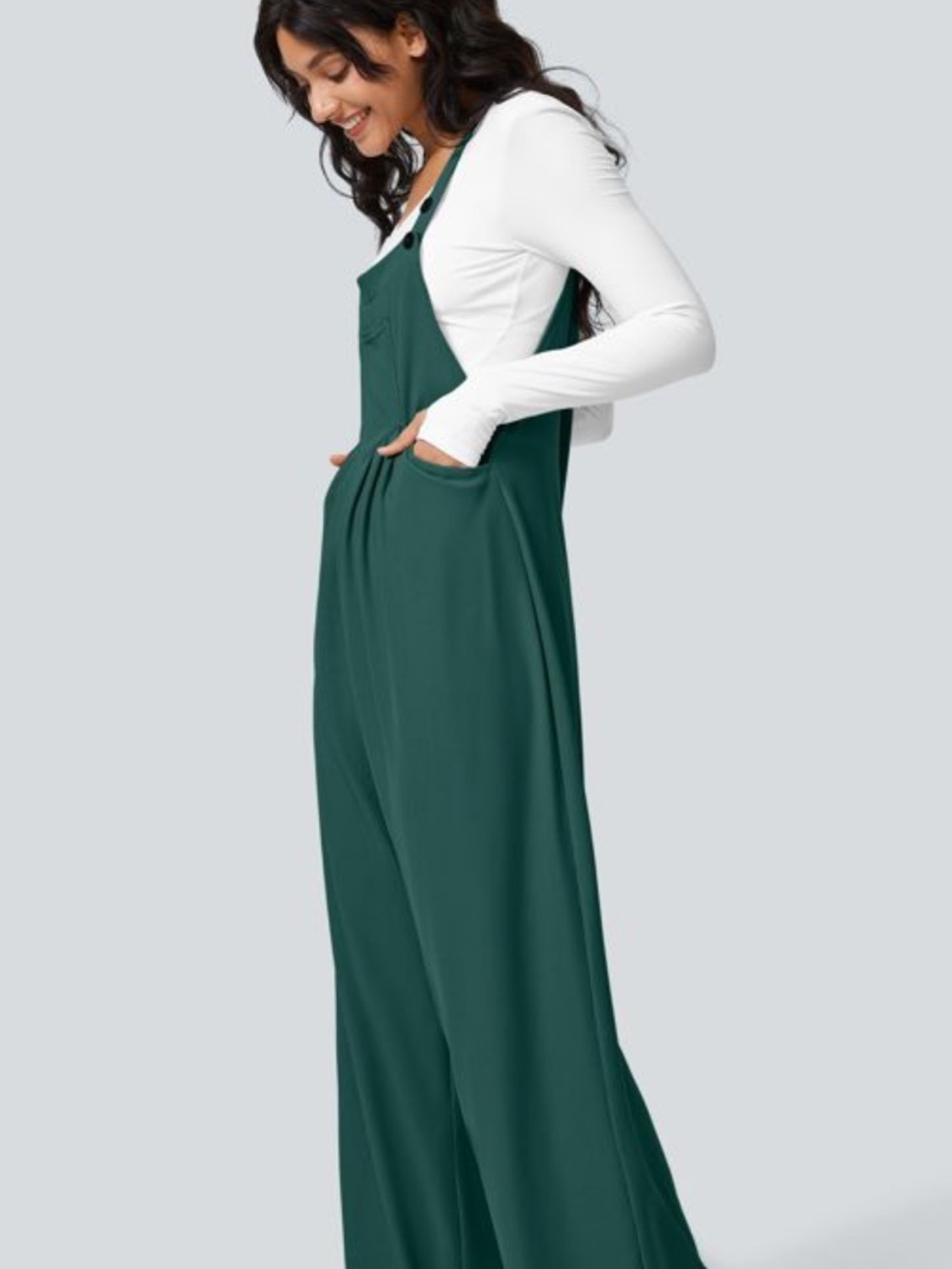 HALARA Forest Green Wide-Leg Jumpsuit Overalls - Picture 3 of 5